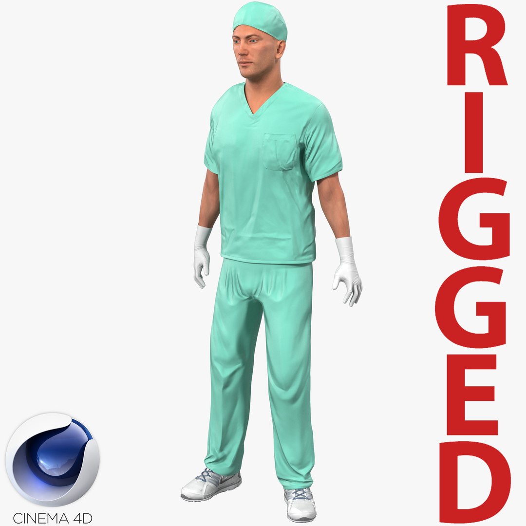 Male Surgeon Caucasian Rigged 2 for Cinema 4D 3D Model 3D model preview