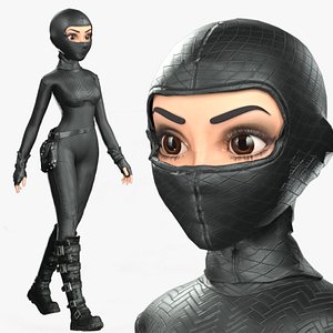 3D Cartoon Rigged Bad Girl Thief Character 3D Model