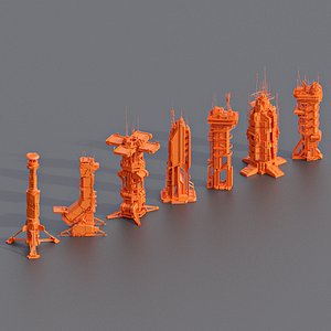 Scifi Futuristic Military buildings pack Low-poly