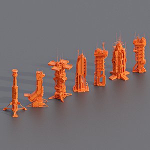 Scifi Futuristic Military buildings pack Low-poly