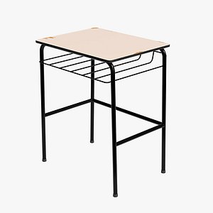 Old used school desk with black painted iron base