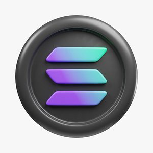 Solana or SOL black coin with cartoon style 3D model