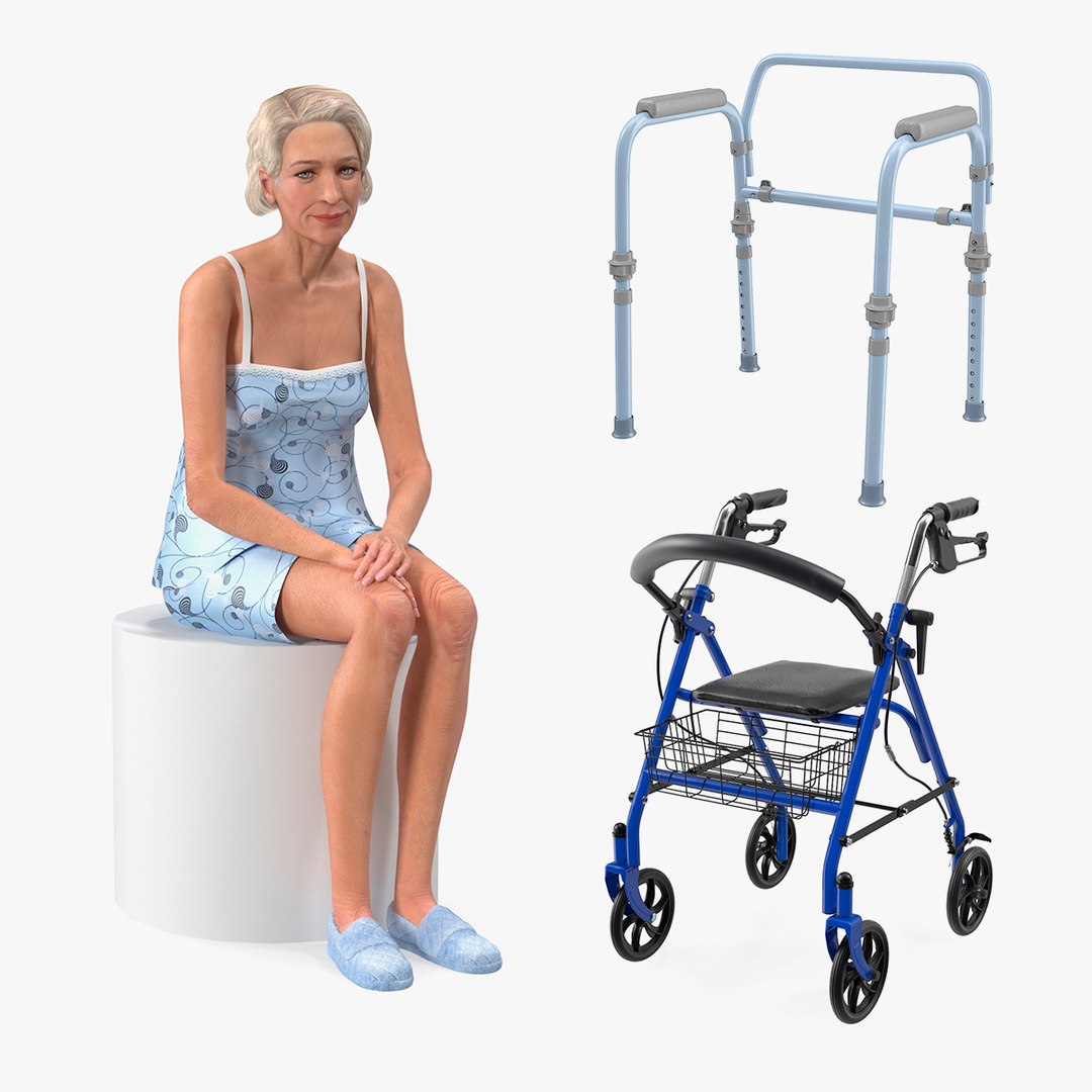 Elderly Woman with Medical Equipment Collection 3D model preview