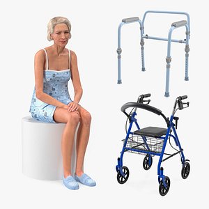 Elderly Woman with Medical Equipment Collection 3D model