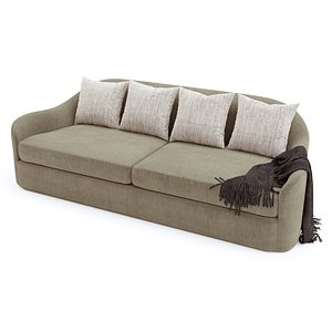 Curved 4 seat Sofa with Cushions and blanket 3D model
