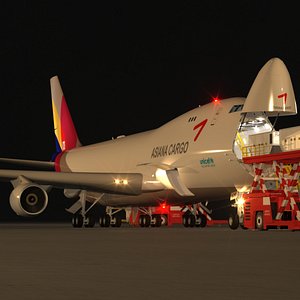 B 747-400F Asiana Cargo Loading Operation Scene