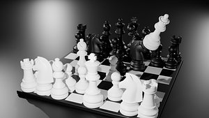 High-Quality 3D Chess Set Model -  Board and 32 Pieces model