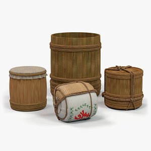 3D Japanese traditional barrels