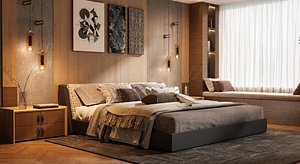 Modern Contemporary Bedroom Interior  PBR Optimized Bedroom Interior Scene model