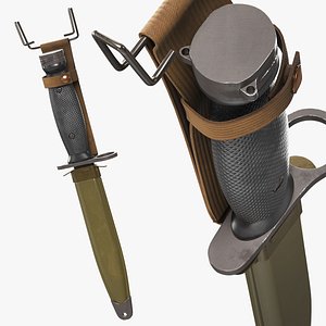 3D U S Bayonet Knife M7 with M8A1 Scabbard Green model