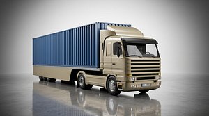 Cab over semi truck with Container Trailer 3D model