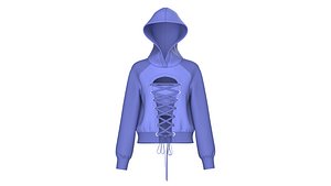 Girls Blue Hoodie With Front Lace-Up