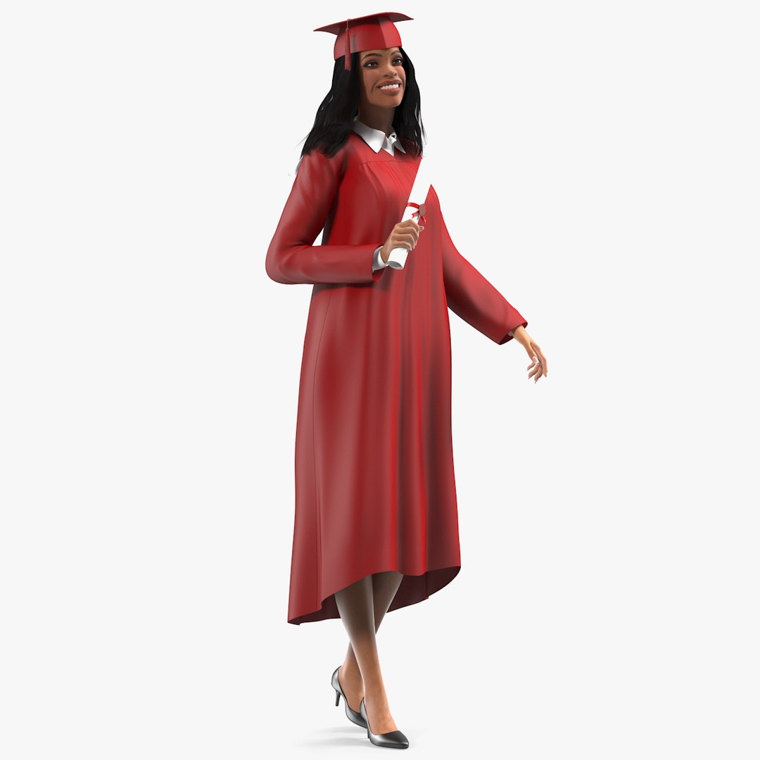 Light Skin Graduation Gown Woman Standing Pose 3D model preview