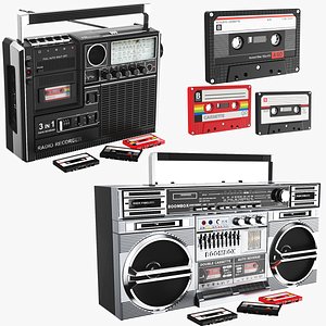 3D Detailed Two Boombox Cassette Players