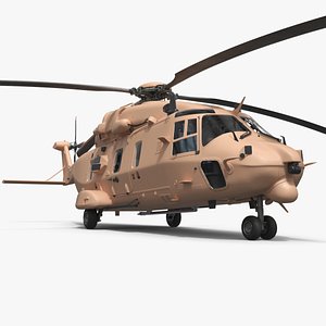 Military Transport Helicopter Desert Tan with Interior Rigged for Cinema 4D