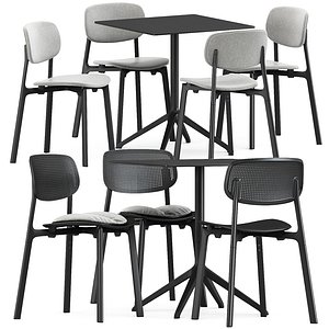 Colander chair and padded chair and Elephant square table