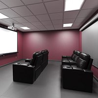 Home Theater Interior with Projector and Reclining Seats