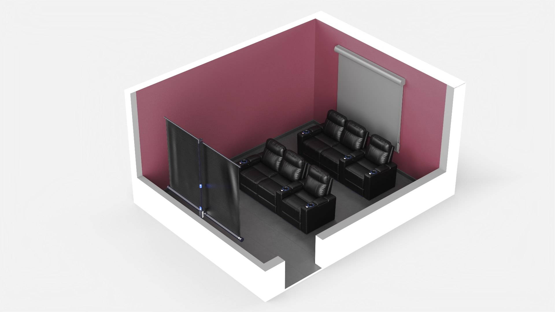 Home Theater Interior With Projector And Reclining Seats 3D Model ...