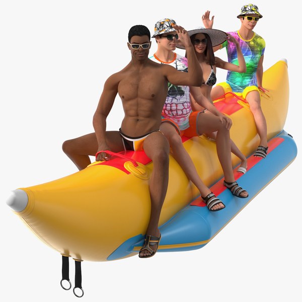 3D Banana Boat With People Rigged model