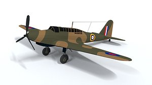 Low Poly Cartoon Fairey Battle WWII Airplane