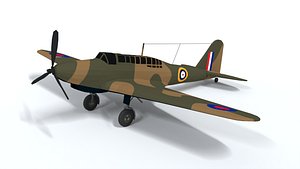 Low Poly Cartoon Fairey Battle WWII Airplane