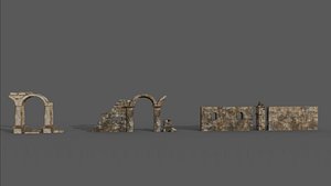 3D Wall stone arches destroyed PBR low-poly