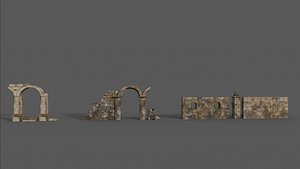 Wall stone arches destroyed PBR low-poly