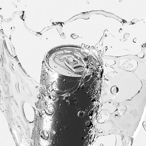 3D Silver Aluminum Can With Splash - 250ml soda drink with drops