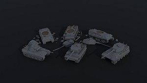 Low-poly Cartoon Dieselpunk tanks Polygonal Style
