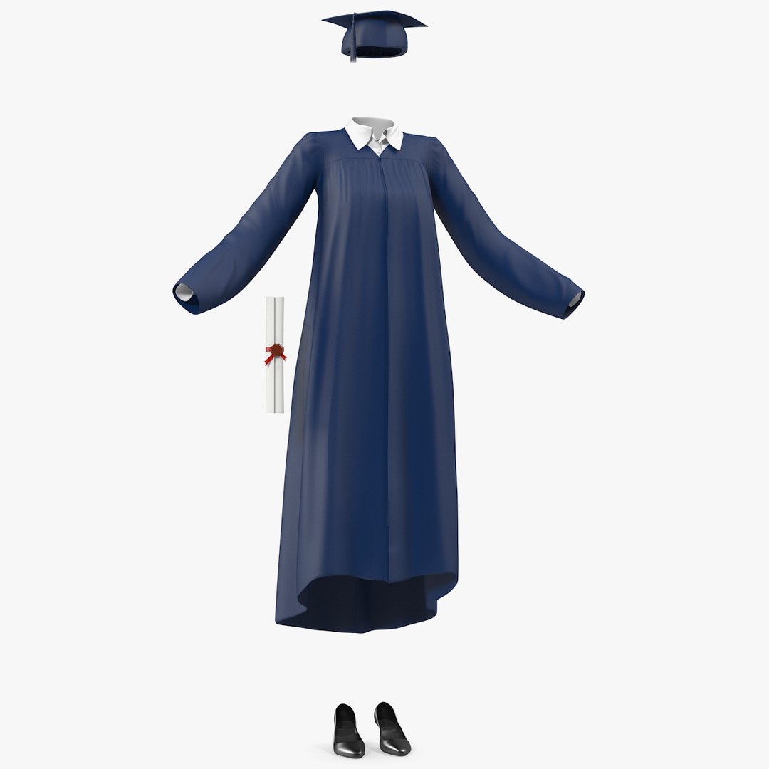 Black Graduation Gown and Cap 3D model preview