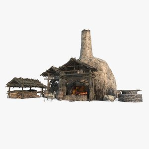 3D Asian ancient architecture blacksmith workshop