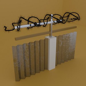 A piece of ribbed fence with barbed wire or a hose