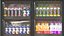 Showcase in a supermarket with food and drinks