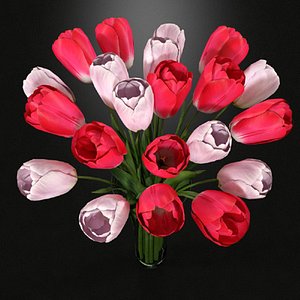 3dsmax tulips vase pink white