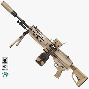 3D model Machine Gun 14 Brown All PBR Unity UE Textures