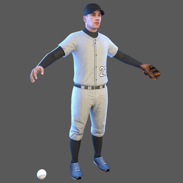 3D model baseball player ball