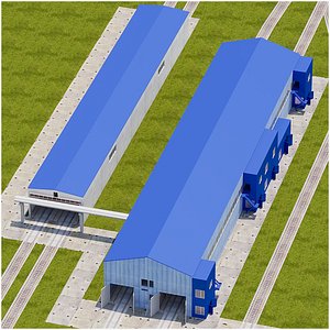 Railway train hangar lowpoly 3D model