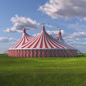 Circus Tent Red White Striped 3D
