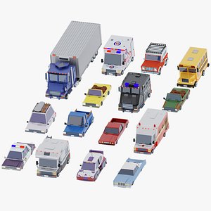 Cartoon Low Poly Cars Pack 3D
