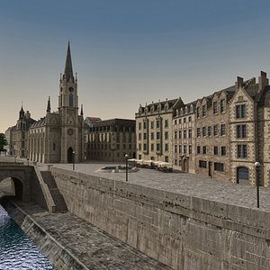 3d traditional town buildings