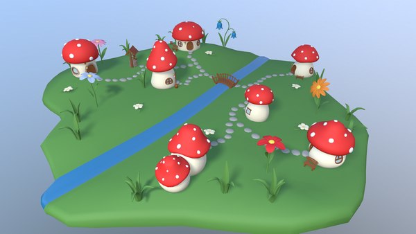 Mushroom village cartoon 3D - TurboSquid 1678084