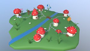 Cartoon Mushroom Village