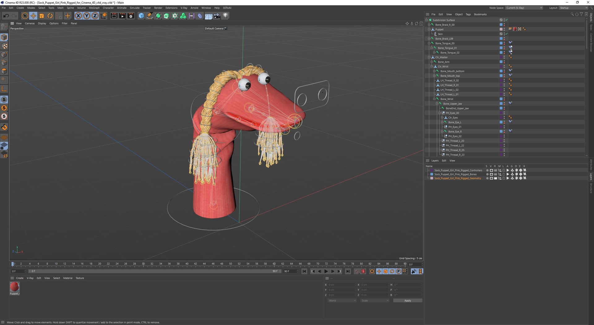 Sock Puppet Girl Pink Rigged For Cinema 4D Model - TurboSquid 2342676