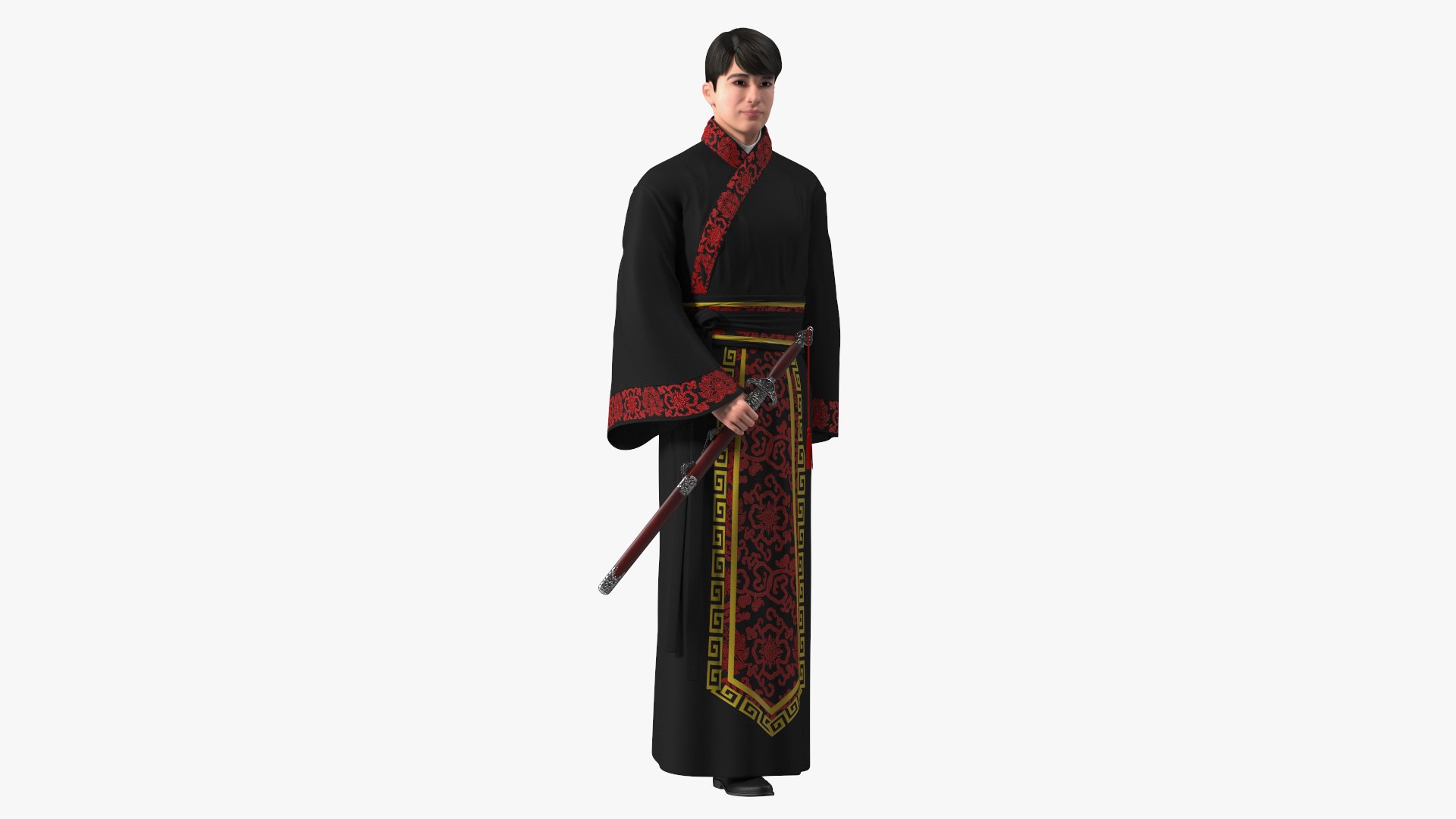 Traditional Chinese Man Rigged for Cinema 4D 3D model preview