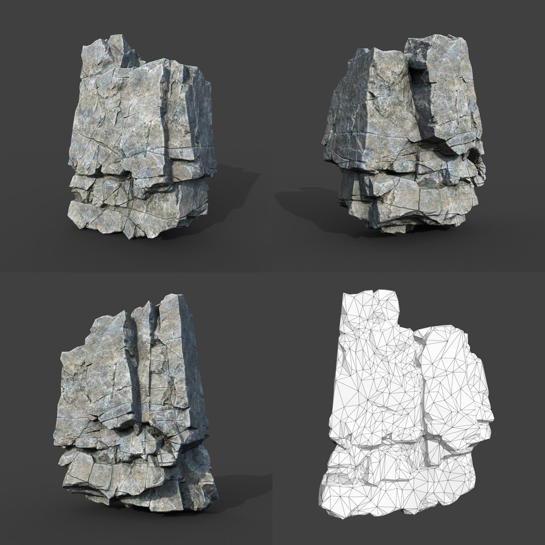 Low poly PBR Gray Cracked Modular Rock model - TurboSquid 2164189