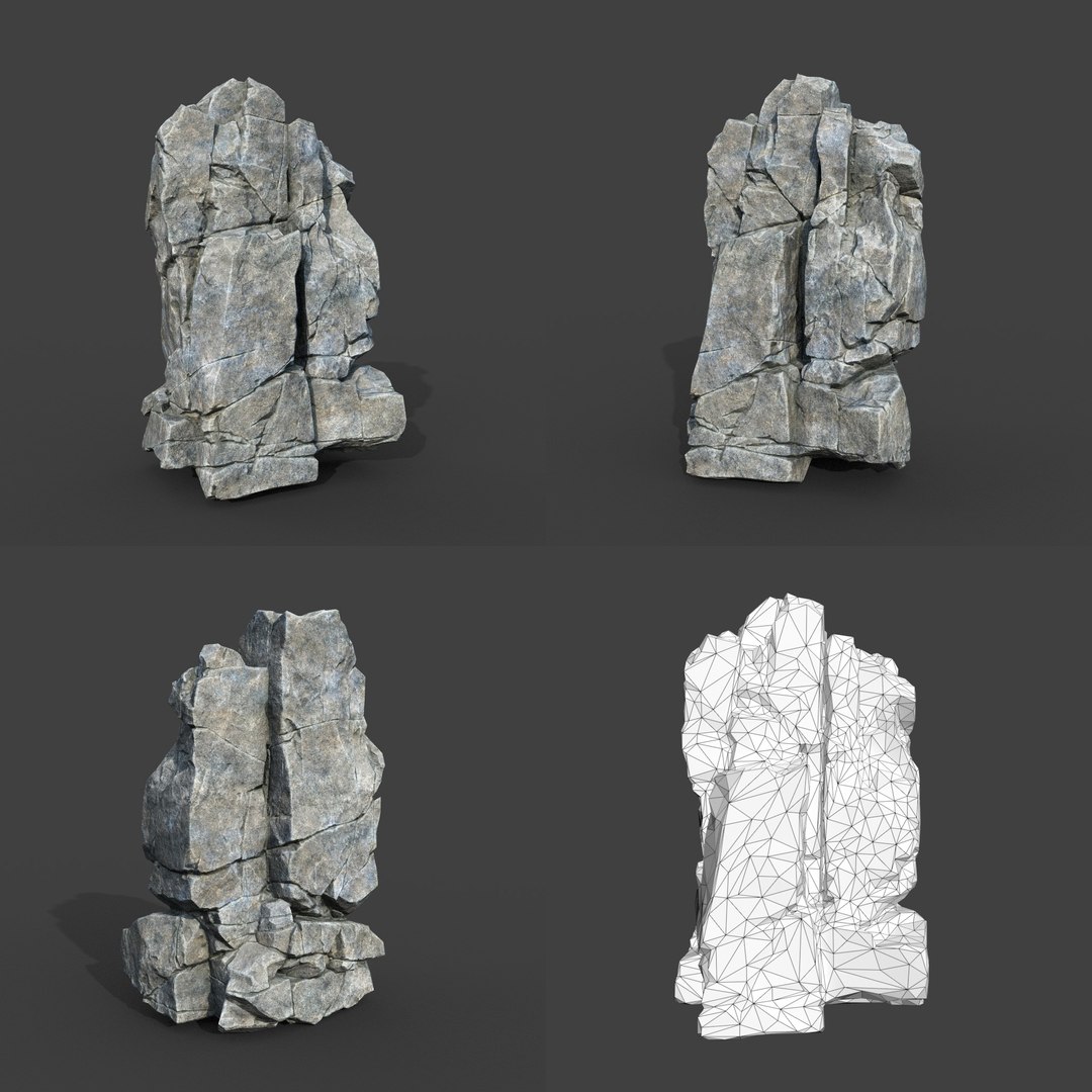 Low poly PBR Gray Cracked Modular Rock model - TurboSquid 2164189