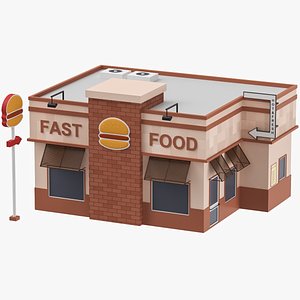 Low Poly Cartoon Fast Food Restaurant 3D