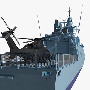 Corvette Class Ship with Attack Helicopter Rigged