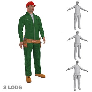3d rigged worker lods biped man