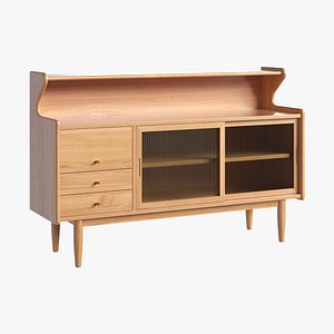 3D Casti 47 Mid-Century Modern Natural Sideboard Buffet Kitchen Cabinet with HutchDrawer